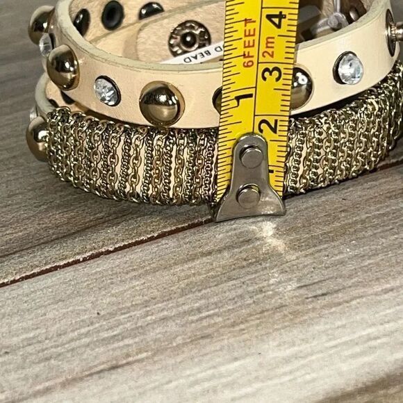 The Good Bead Bracelet Lot Gray Stretch beads Gold Tone Cream Wrap Rhinestone - Picture 5 of 8